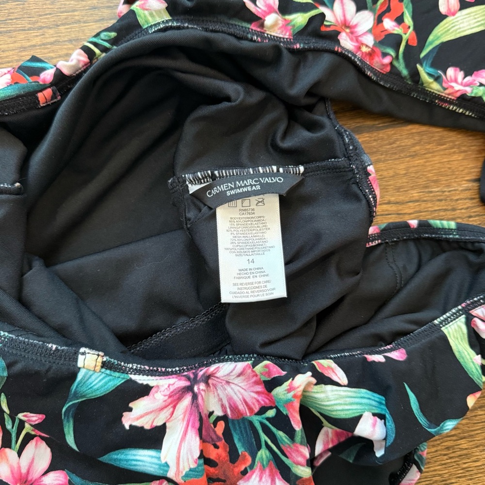 Carmen Marc Valvo Floral One-Shoulder Ruffle One Piece Swimsuit - Picture 2 of 3